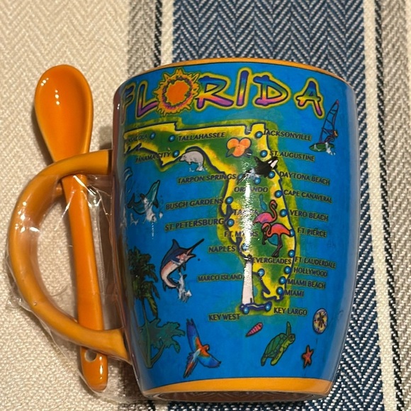 Other - Vintage State of Florida Orange and Blue Coffee Tea Mug with Matching Spoon